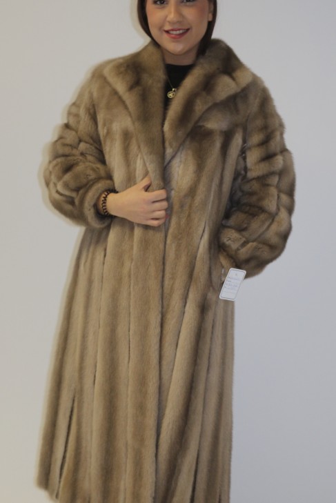 Fur coat silver blue mink combined with leather