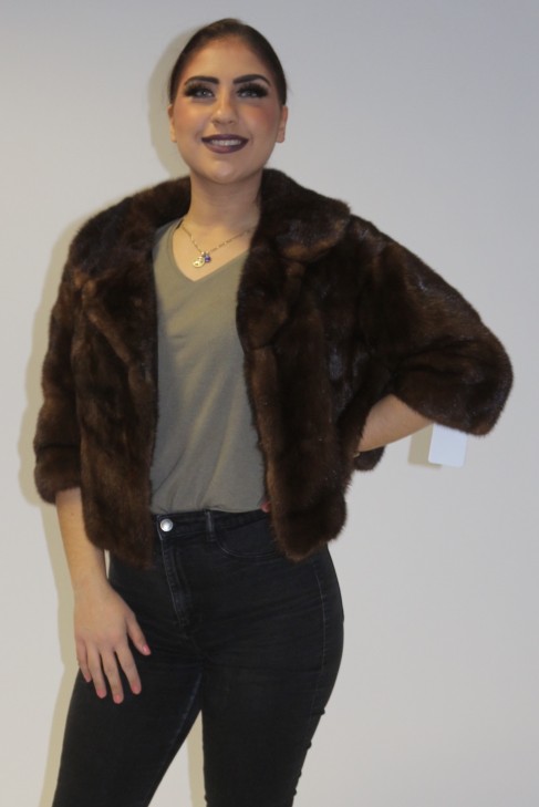 Fur jacket mink -brown cross-worked
