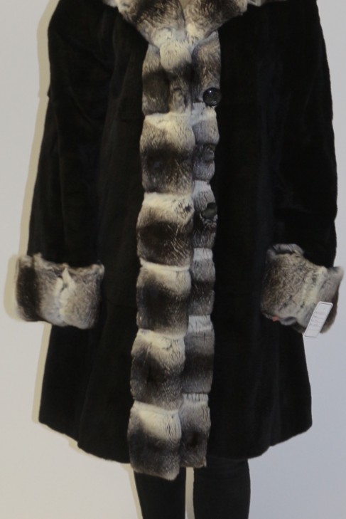 Fur reversible jacket inner lining rabbit fur with chinchilla