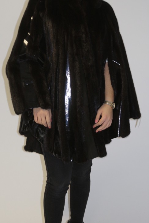 Fur cape mink with black patent leather