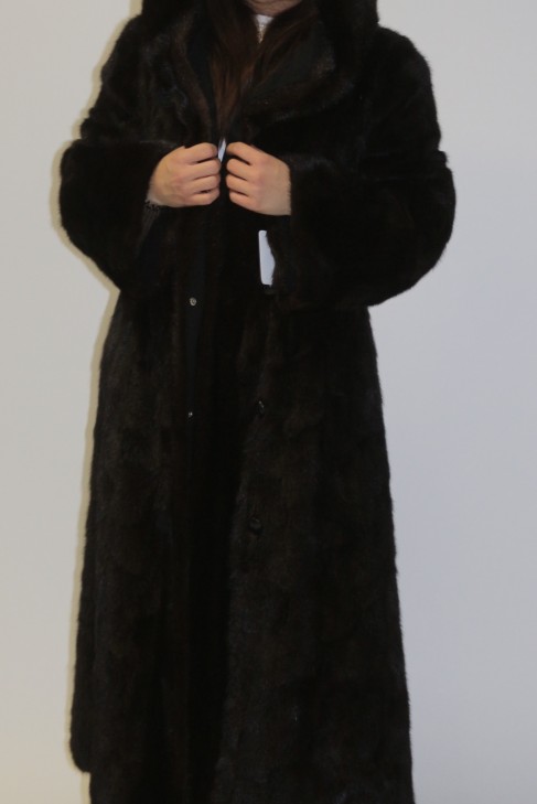 Fur - fur coat mink brown with hood