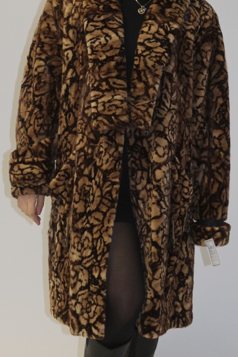 Fur jacket mink pieces printed brown multicolored