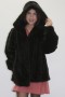 Fur jacket mink pieces dark brown with hood