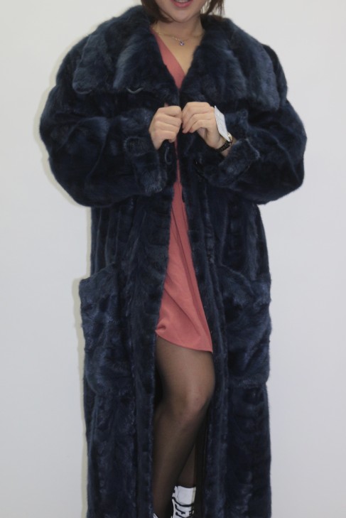 Fur coat mink pieces blue