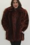 Fur jacket raccoon wine red with leather