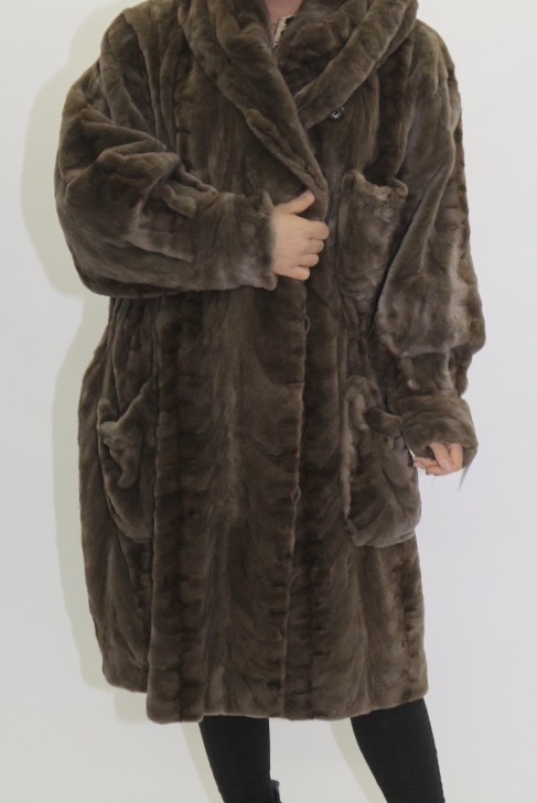 Fur jacket Parker mink pieces beige with hood