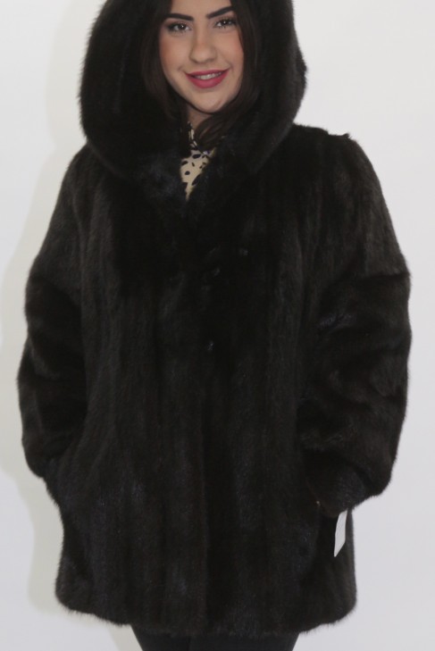 Fur - fur jacket mink brown with hood