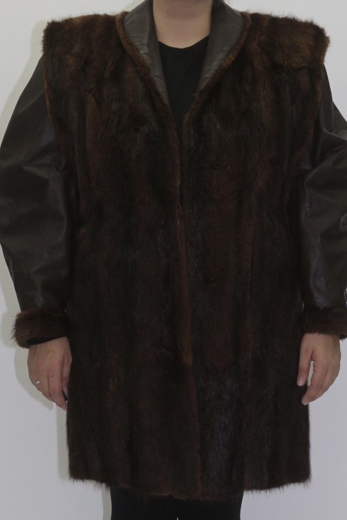Fur jacket muskrat with leather for handicrafts