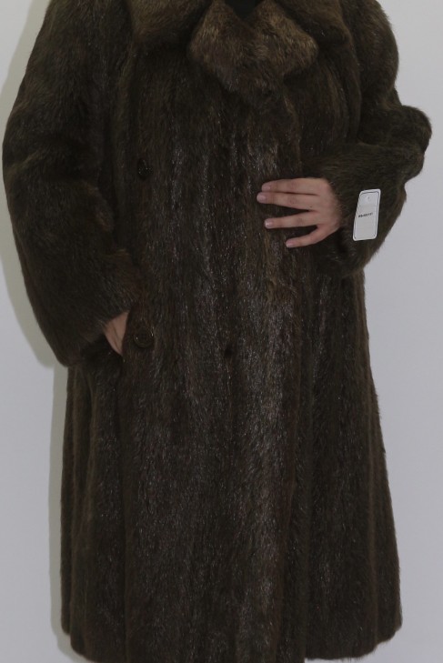 Fur coat nutria brown for men